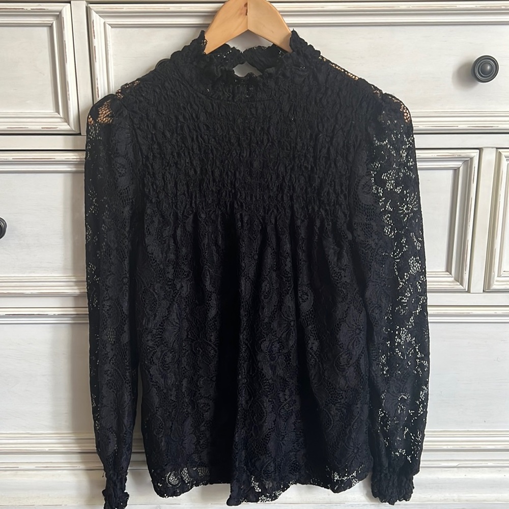 Adiva black lace high neck top NWOT